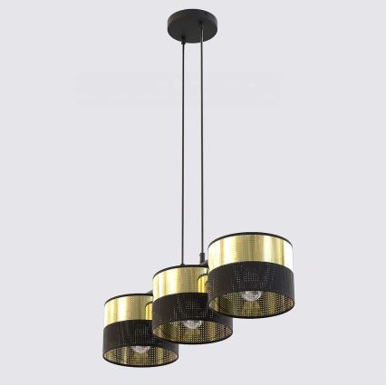 Lampadario sospeso LUX 3xE27/15W/230V nero/oro