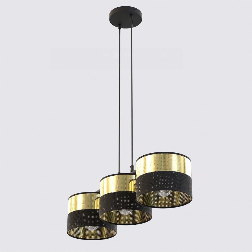 Lampadario sospeso LUX 3xE27/15W/230V nero/oro