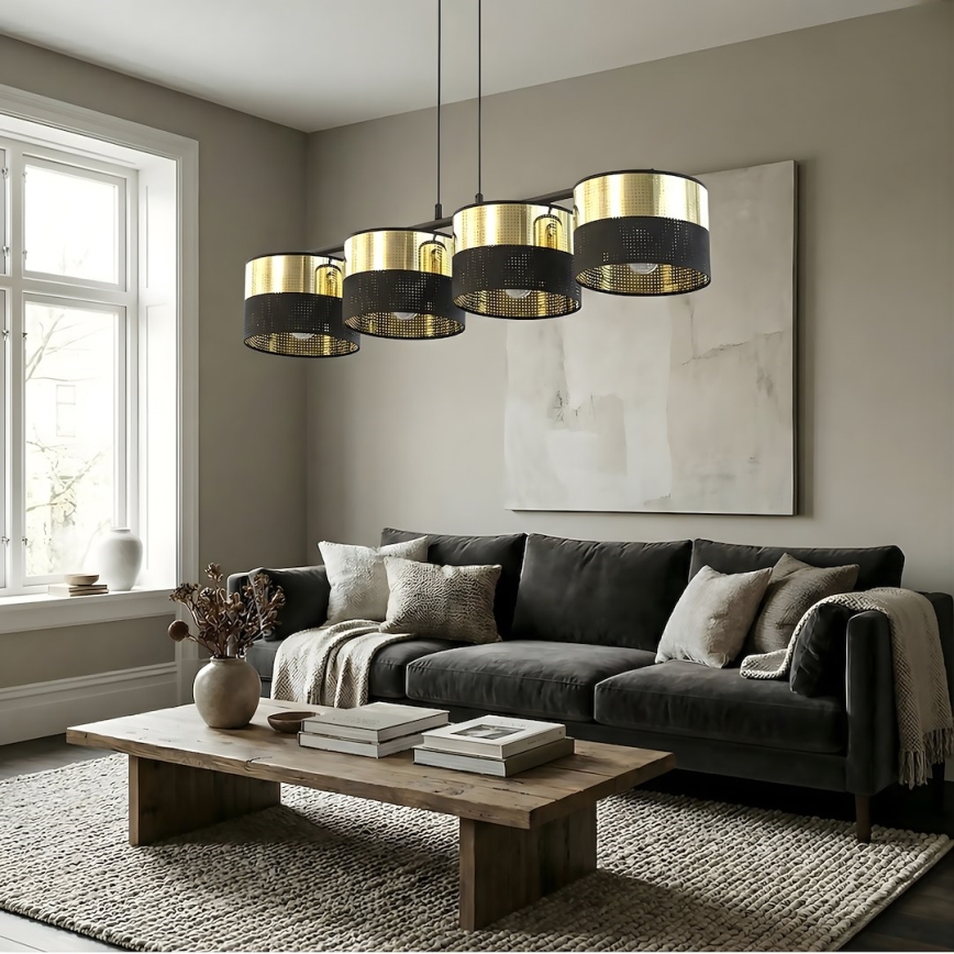 Lampadario sospeso LUX su cavo 4xE27/15W/230V nero/oro