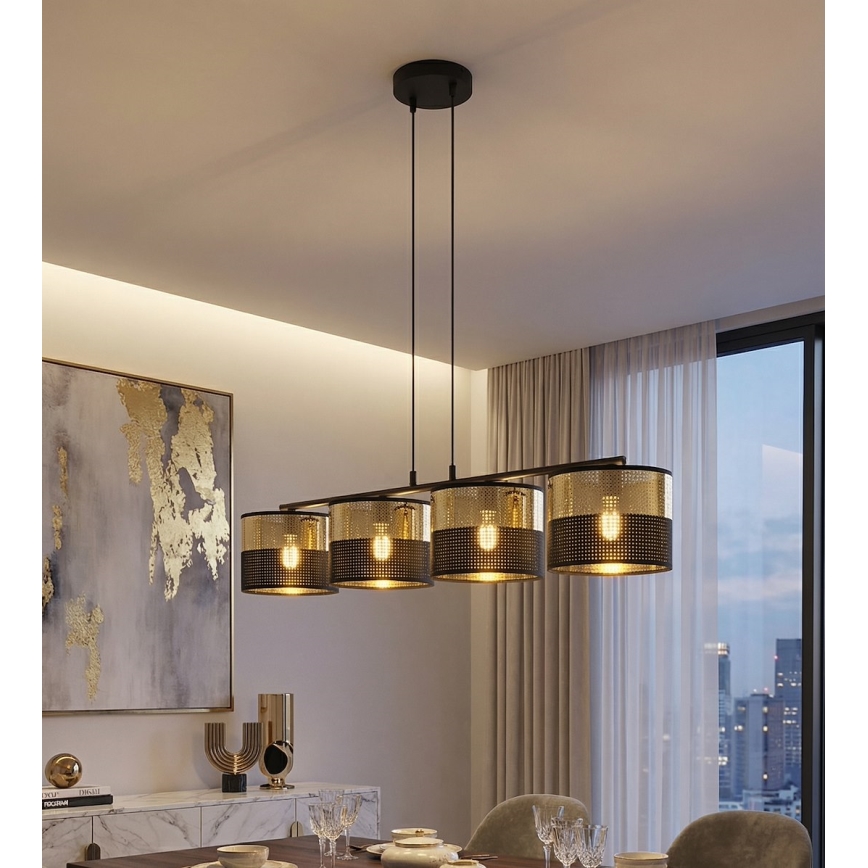 Lampadario sospeso LUX su cavo 4xE27/15W/230V nero/oro