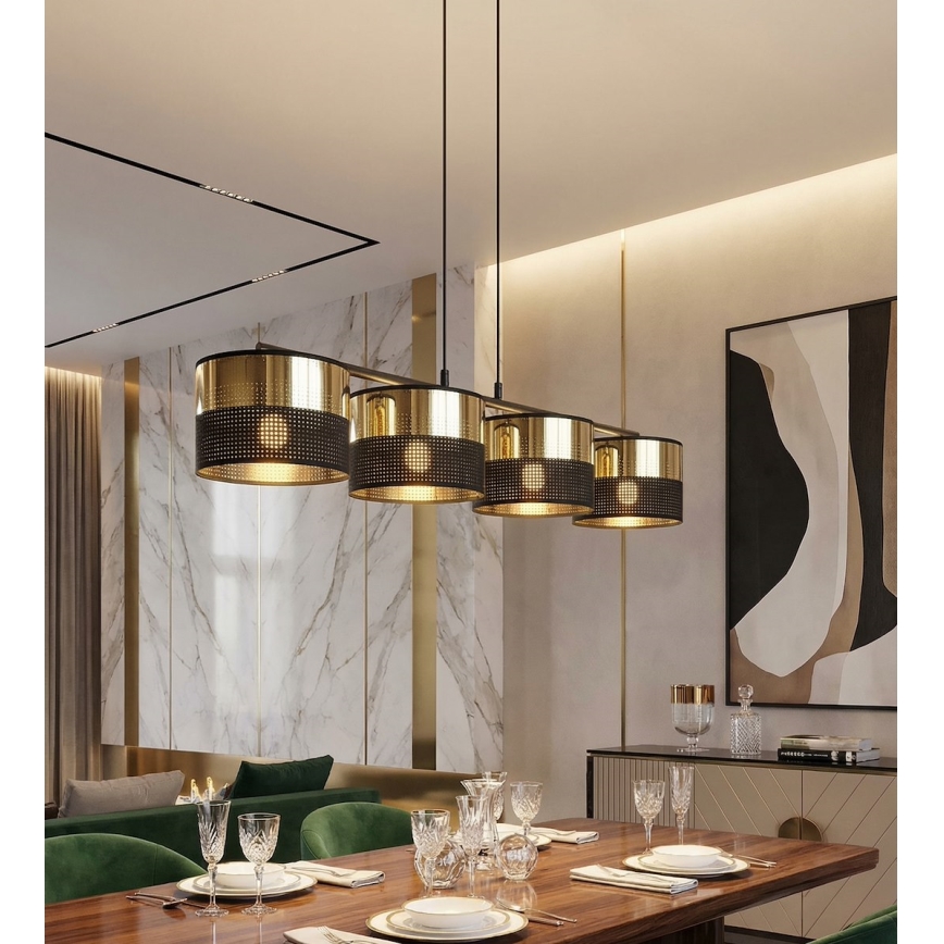 Lampadario sospeso LUX su cavo 4xE27/15W/230V nero/oro