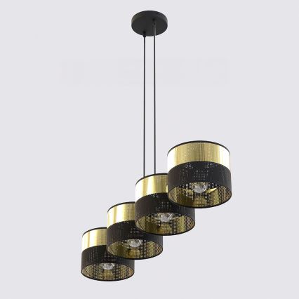 Lampadario sospeso LUX su cavo 4xE27/15W/230V nero/oro