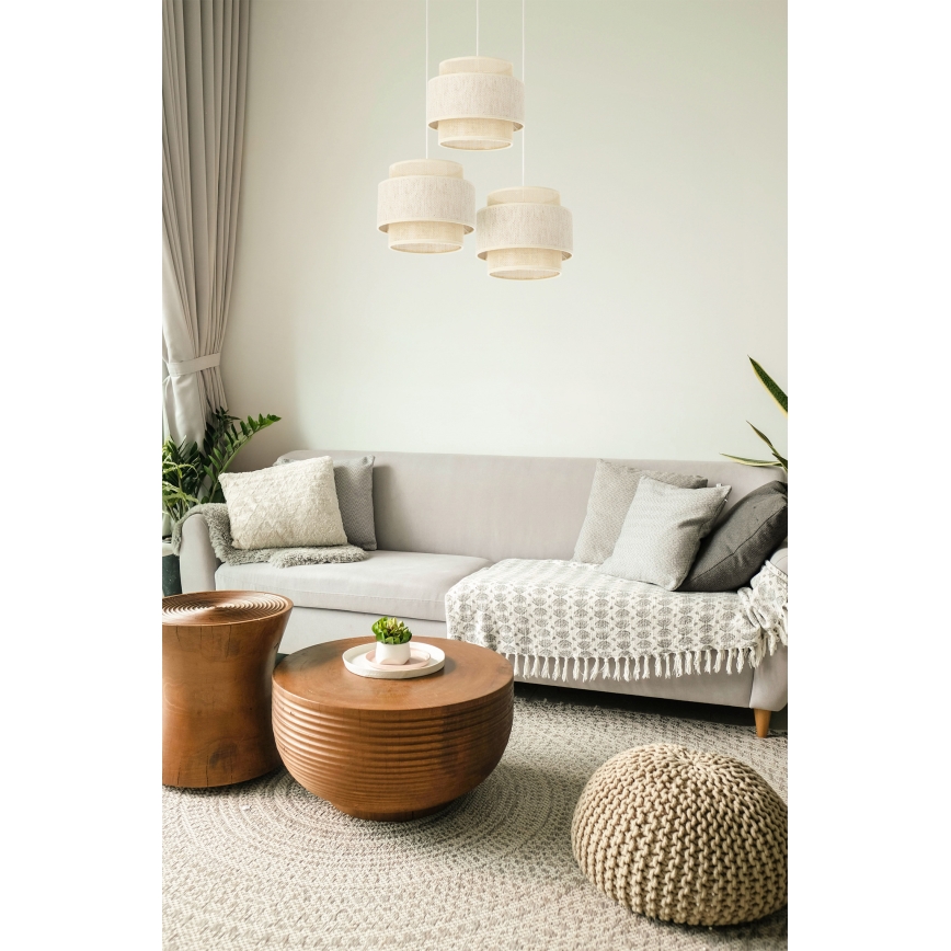 Lampadario sospeso su cavo BOHO 3xE27/60W/230V crema/iuta