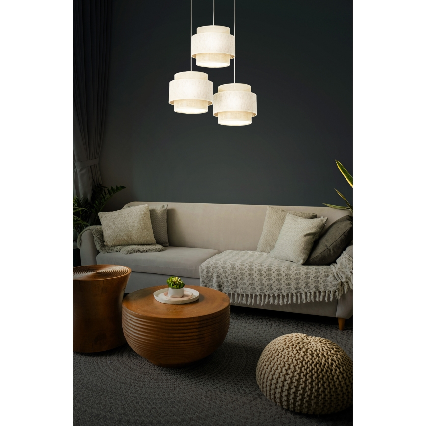 Lampadario sospeso su cavo BOHO 3xE27/60W/230V crema/iuta