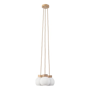 Lampadario sospeso su cavo LOOMIS 3xE27/15W/230V 130 cm beige/rovere