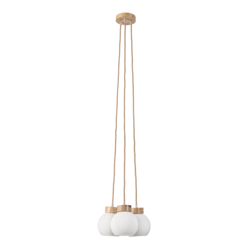 Lampadario sospeso su cavo LOOMIS 3xE27/15W/230V 130 cm beige/rovere