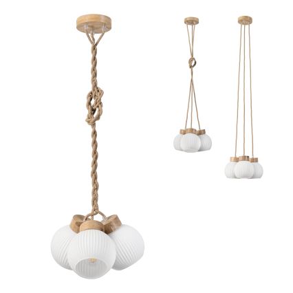 Lampadario sospeso su cavo LOOMIS 3xE27/15W/230V 130 cm beige/rovere