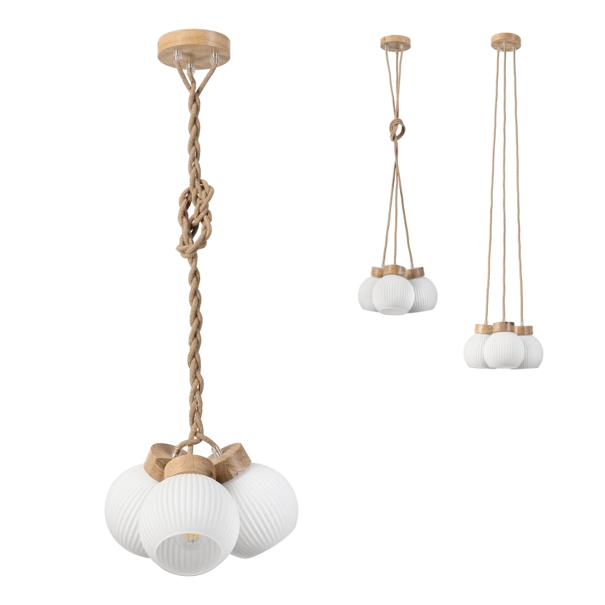 Lampadario sospeso su cavo LOOMIS 3xE27/15W/230V 130 cm beige/rovere