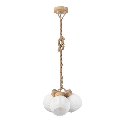 Lampadario sospeso su cavo LOOMIS 3xE27/15W/230V 130 cm beige/rovere