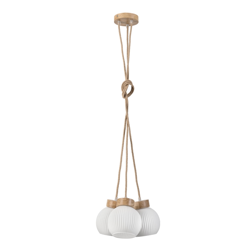Lampadario sospeso su cavo LOOMIS 3xE27/15W/230V 130 cm beige/rovere