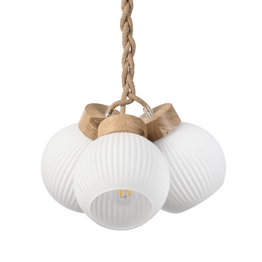 Lampadario sospeso su cavo LOOMIS 3xE27/15W/230V 130 cm beige/rovere