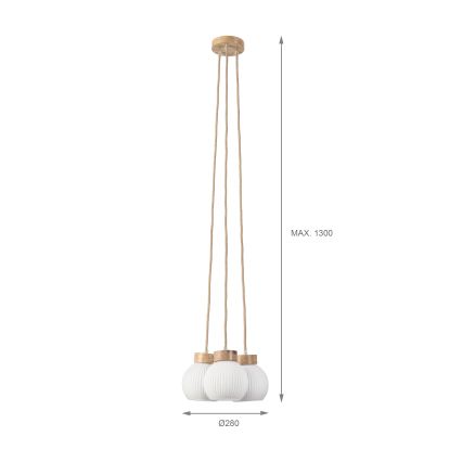 Lampadario sospeso su cavo LOOMIS 3xE27/15W/230V 130 cm beige/rovere