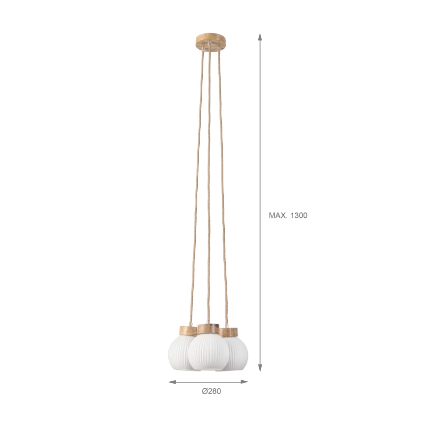 Lampadario sospeso su cavo LOOMIS 3xE27/15W/230V 130 cm beige/rovere