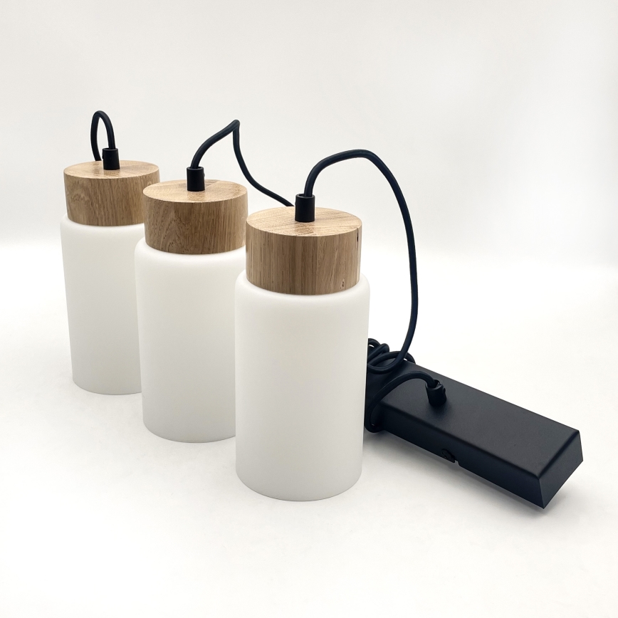 Lampadario sospeso su cavo MARKUS 3xE27/15W/230V nero/rovere