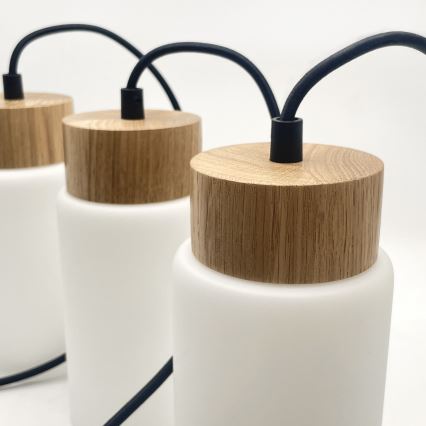 Lampadario sospeso su cavo MARKUS 3xE27/15W/230V nero/rovere