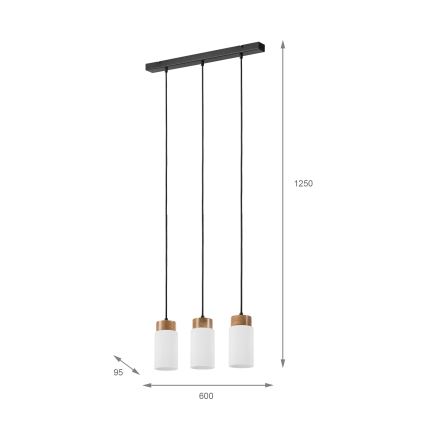Lampadario sospeso su cavo MARKUS 3xE27/15W/230V nero/rovere