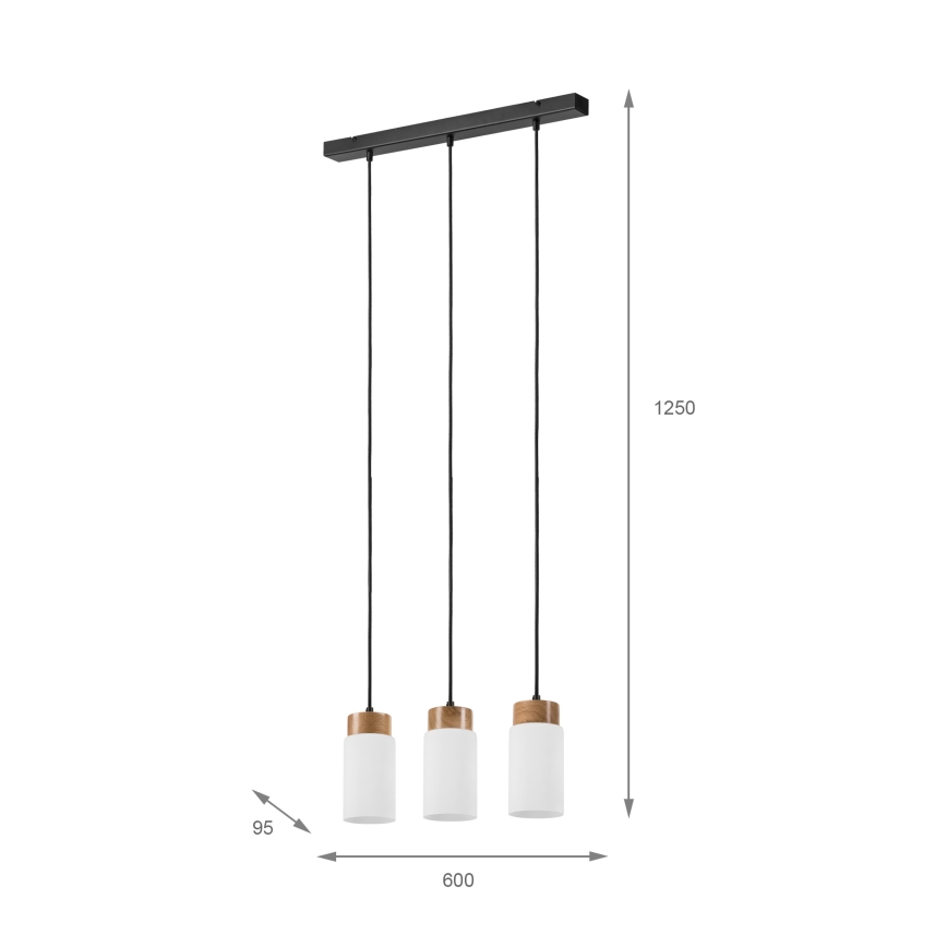 Lampadario sospeso su cavo MARKUS 3xE27/15W/230V nero/rovere