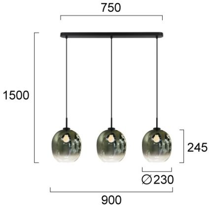 Lampadario sospeso su cavo MIRROR 3xE27/14W/230V nero fumé