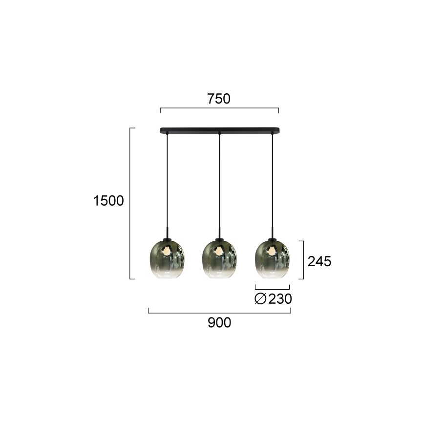 Lampadario sospeso su cavo MIRROR 3xE27/14W/230V nero fumé