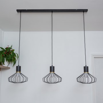 Lampadario sospeso su cavo SOLANO 3xE27/15W/230V nero/oro