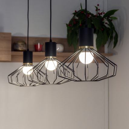 Lampadario sospeso su cavo SOLANO 3xE27/15W/230V nero/oro