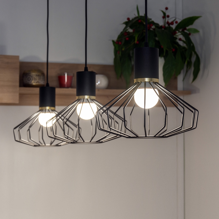 Lampadario sospeso su cavo SOLANO 3xE27/15W/230V nero/oro