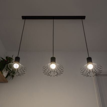 Lampadario sospeso su cavo SOLANO 3xE27/15W/230V nero/oro