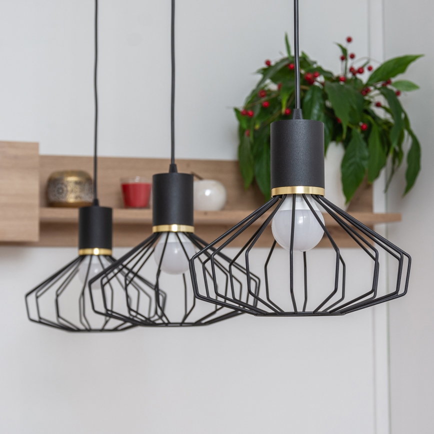 Lampadario sospeso su cavo SOLANO 3xE27/15W/230V nero/oro
