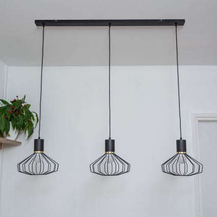 Lampadario sospeso su cavo SOLANO 3xE27/15W/230V nero/oro