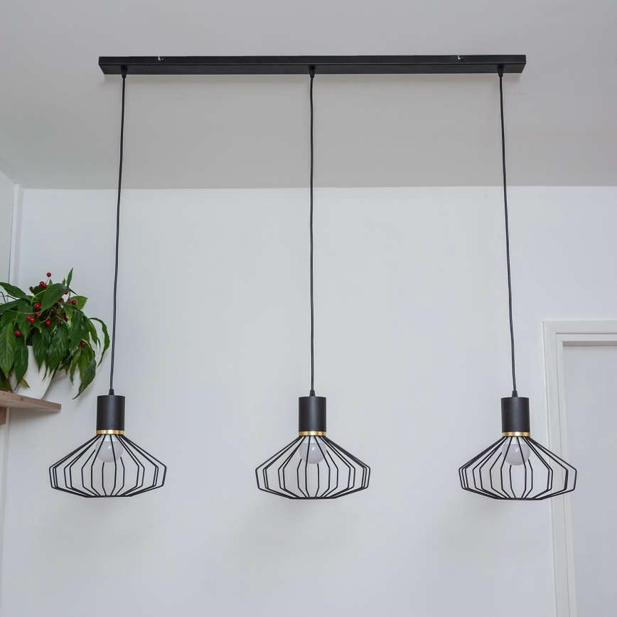 Lampadario sospeso su cavo SOLANO 3xE27/15W/230V nero/oro