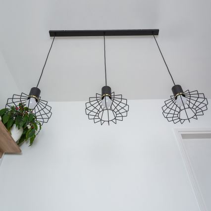 Lampadario sospeso su cavo SOLANO 3xE27/15W/230V nero/oro