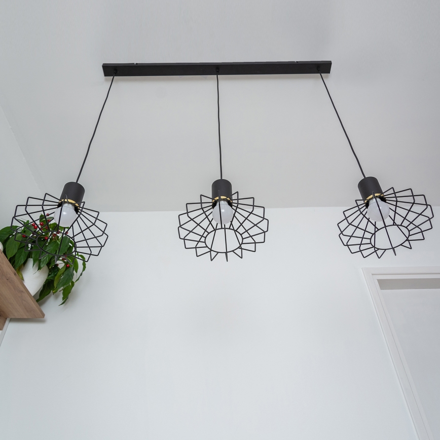 Lampadario sospeso su cavo SOLANO 3xE27/15W/230V nero/oro