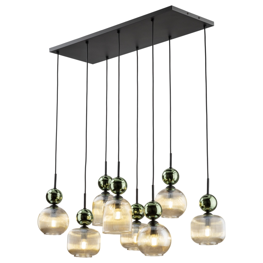 Lampadario sospeso su cavo SOPHIA 8xE14/10W/230V nero/verde/beige fumé