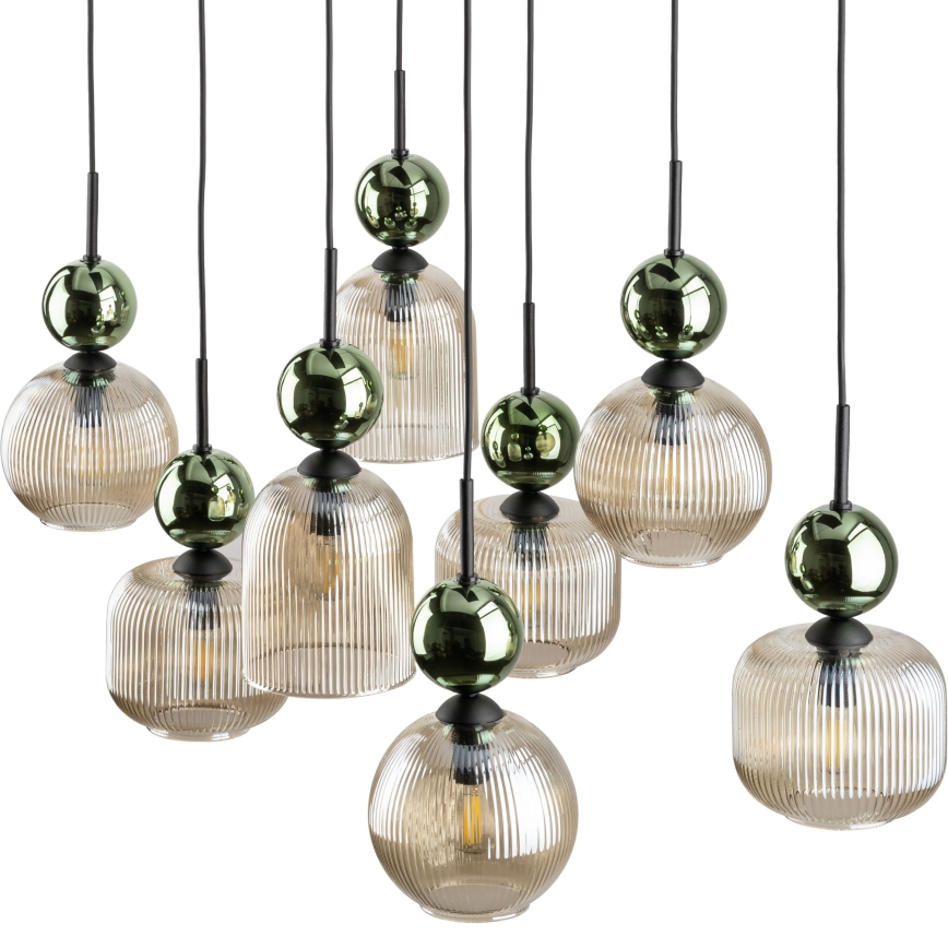 Lampadario sospeso su cavo SOPHIA 8xE14/10W/230V nero/verde/beige fumé