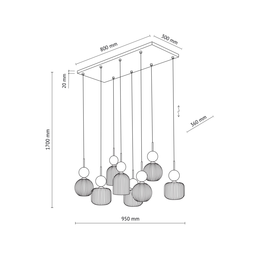 Lampadario sospeso su cavo SOPHIA 8xE14/10W/230V nero/verde/beige fumé