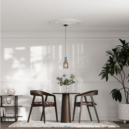 Lampadario sospeso su cavo TROPEA 1xE27/15W/230V nero/blu fumé/beige