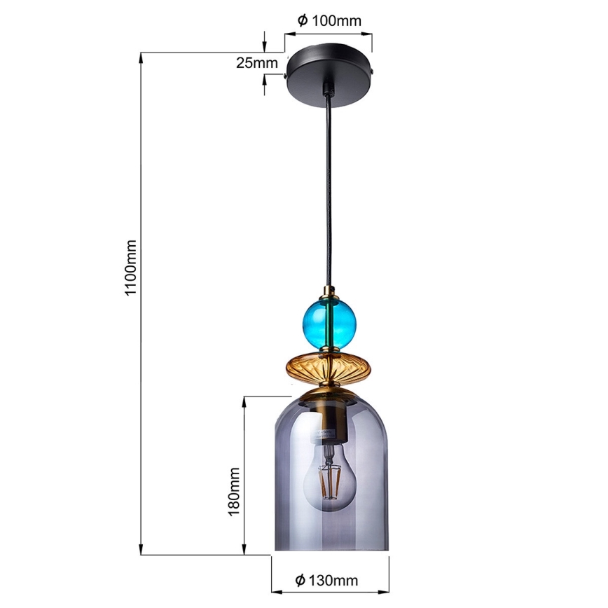 Lampadario sospeso su cavo TROPEA 1xE27/15W/230V nero/blu fumé/beige
