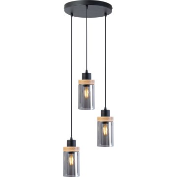 Lampadario sospeso su cavo WOODNEST 3xE27/15W/230V pino/nero fumé