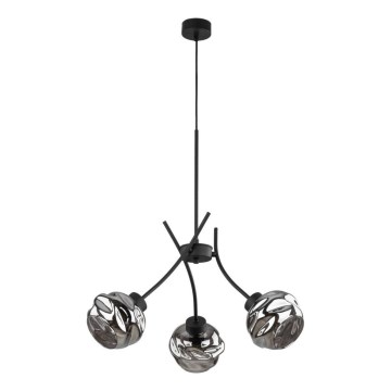 Lampadario sospeso su cavo ZULIA 3xE27/15W/230V nero/fumé