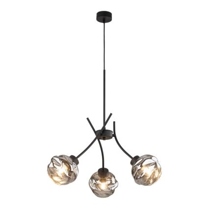 Lampadario sospeso su cavo ZULIA 3xE27/15W/230V nero/fumé