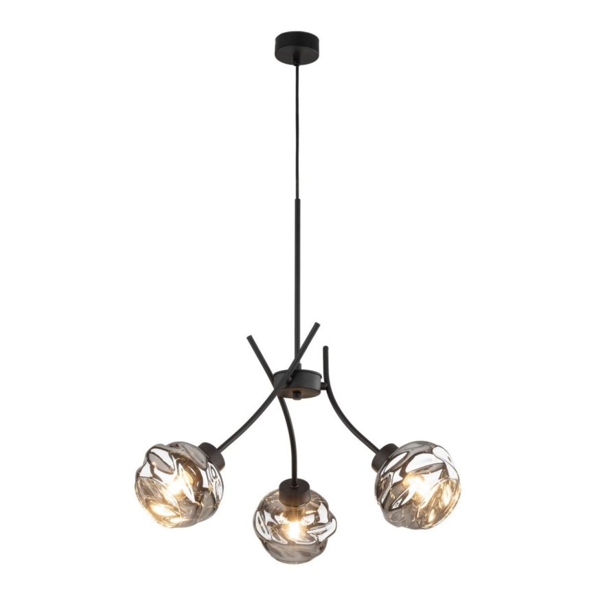Lampadario sospeso su cavo ZULIA 3xE27/15W/230V nero/fumé
