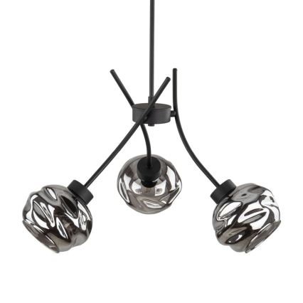 Lampadario sospeso su cavo ZULIA 3xE27/15W/230V nero/fumé