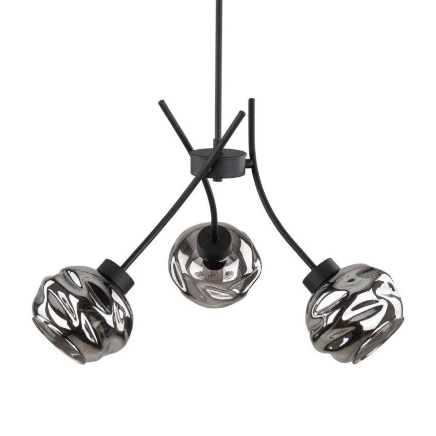 Lampadario sospeso su cavo ZULIA 3xE27/15W/230V nero/fumé