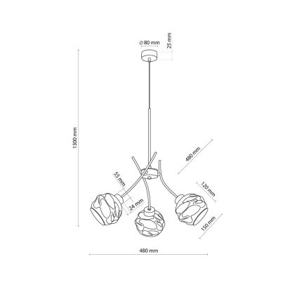 Lampadario sospeso su cavo ZULIA 3xE27/15W/230V nero/fumé