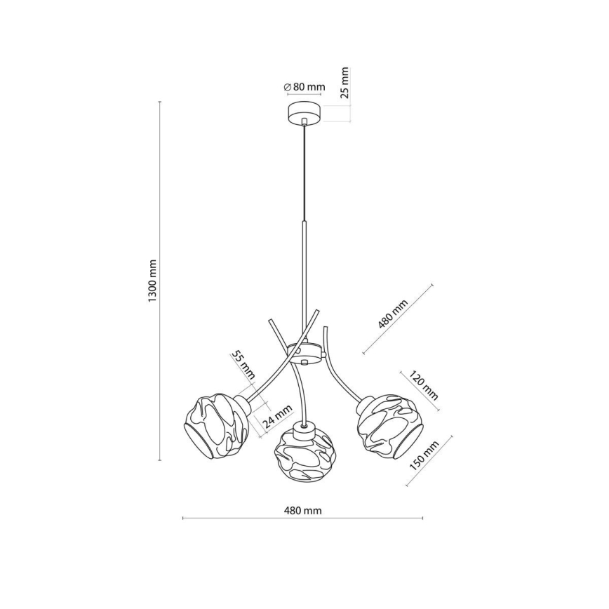 Lampadario sospeso su cavo ZULIA 3xE27/15W/230V nero/fumé