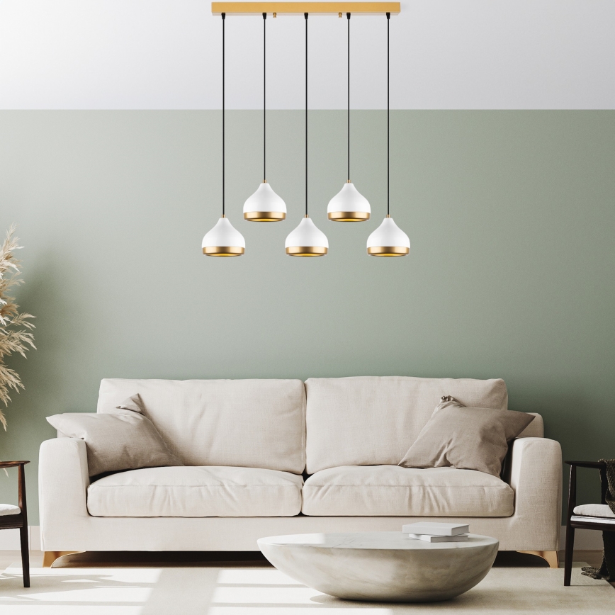 Lampadario sospeso YILDO 5xE27/40W/230V bianco/oro