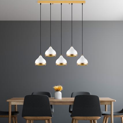 Lampadario sospeso YILDO 5xE27/40W/230V bianco/oro