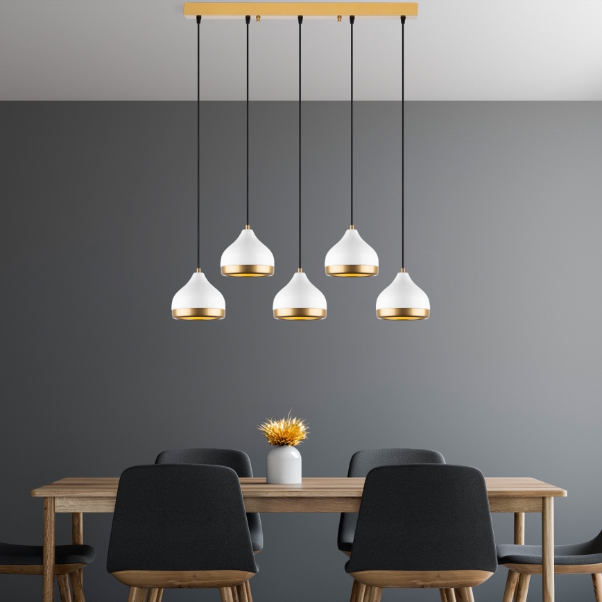 Lampadario sospeso YILDO 5xE27/40W/230V bianco/oro