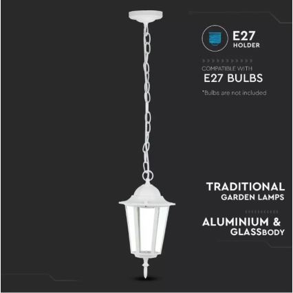 Lampadario su catena da esterno 1xE27/40W/230V IP44 bianco