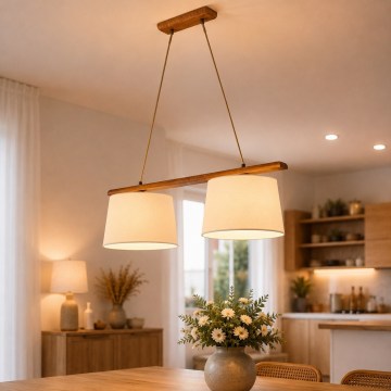 Lampadario su cavo AIDA, 2xE27/15W/230V, Ø 35 cm, rovere/crema